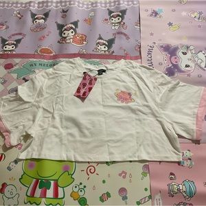 Hello Kitty x Shein White Cropped T-Shirt with Back Design NWT